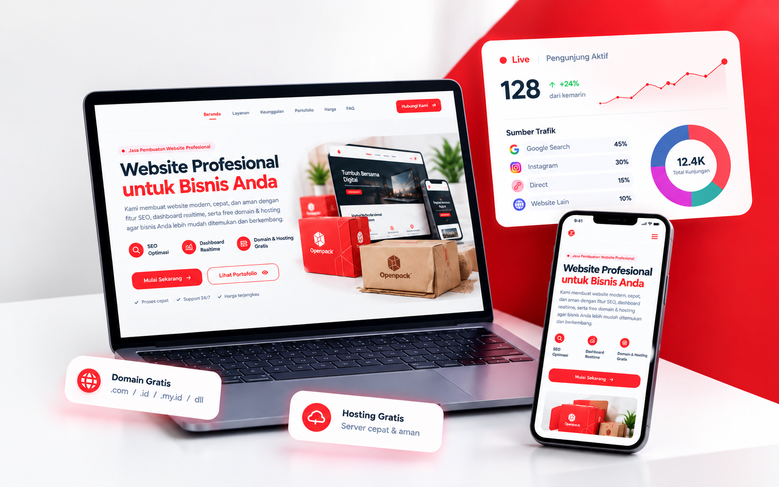 Ilustrasi jasa pembuatan website profesional Openpack